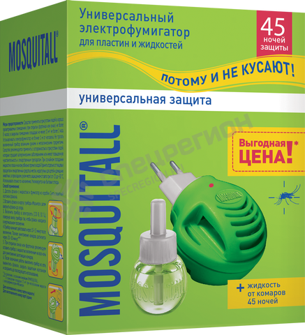 Фотография Жидкость от комаров Mosquitall Универсальная защита 45 ночей (жидкость+фумигатор)