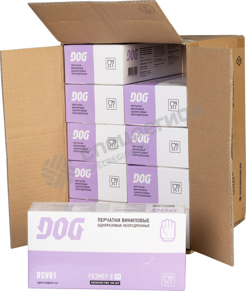 Фотография Перчатки DOG DSV01 виниловые одноразовые  неопудренные