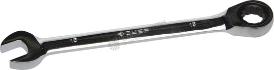 Фотография Ключ 27074-15 ЗУБР "ПРОФИ" гаечный комбинированный трещоточный, Cr-V сталь, хромированный, 15мм